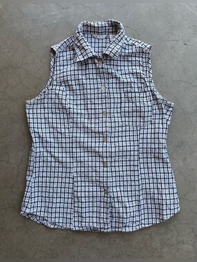 ERA L Women’s Western Crepe Plaid Sleeveless 100% Cotton Button Up Shirt